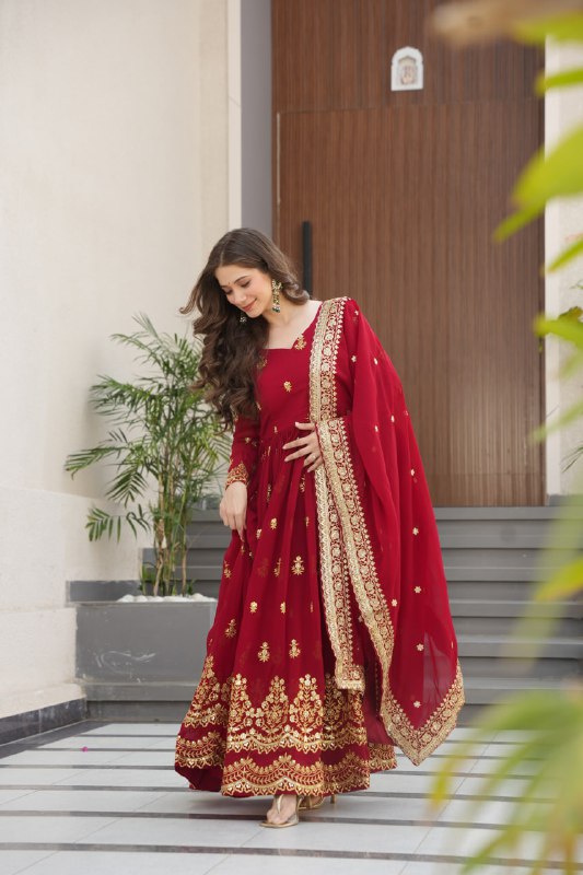 Lehenga Mart Premium Readymade Gown With Dupatta Set For Women-Maroon | Grocsy