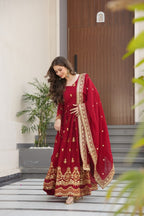 Lehenga Mart Premium Readymade Gown With Dupatta Set For Women-Maroon | Grocsy