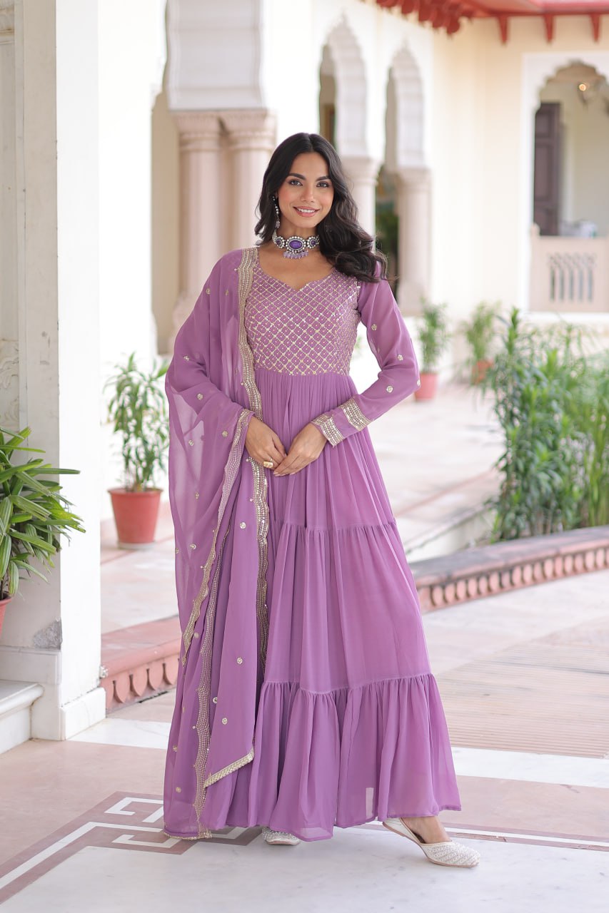 Lehenga Mart Premium Readymade Gown With Dupatta Set For Women-Onion | Grocsy