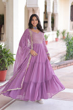 Lehenga Mart Premium Readymade Gown With Dupatta Set For Women-Onion | Grocsy