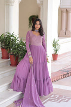Lehenga Mart Premium Readymade Gown With Dupatta Set For Women-Onion | Grocsy