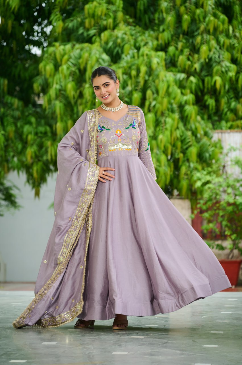 Lehenga Mart Premium Readymade Gown With Dupatta Set For Women-Onion | Grocsy