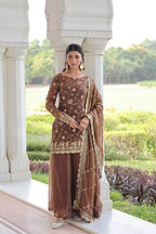 Lehenga Mart Premium Readymade Top Sharara With Dupatta Set For Women-Coffee | Grocsy