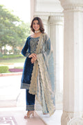 Lehenga Mart Designer Velvet Ready To Wear Kurta Pant With Dupatta For Women-Morpich | Grocsy