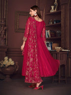 Jyoti Fashion Women's Rani Pink Georgette Embroidered Anarkali Kurta Pant Set With Dupatta | Grocsy