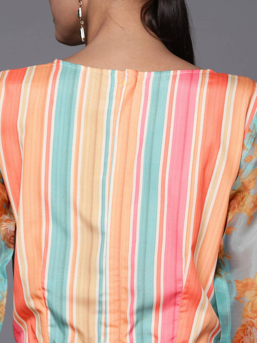 Ahalyaa Coral Orange & Blue Candy Striped Basic Jumpsuit | Grocsy