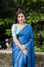 Blue Silk Blend Ethnic Motifs Saree with Unstitched Blouse - A2M | Grocsy
