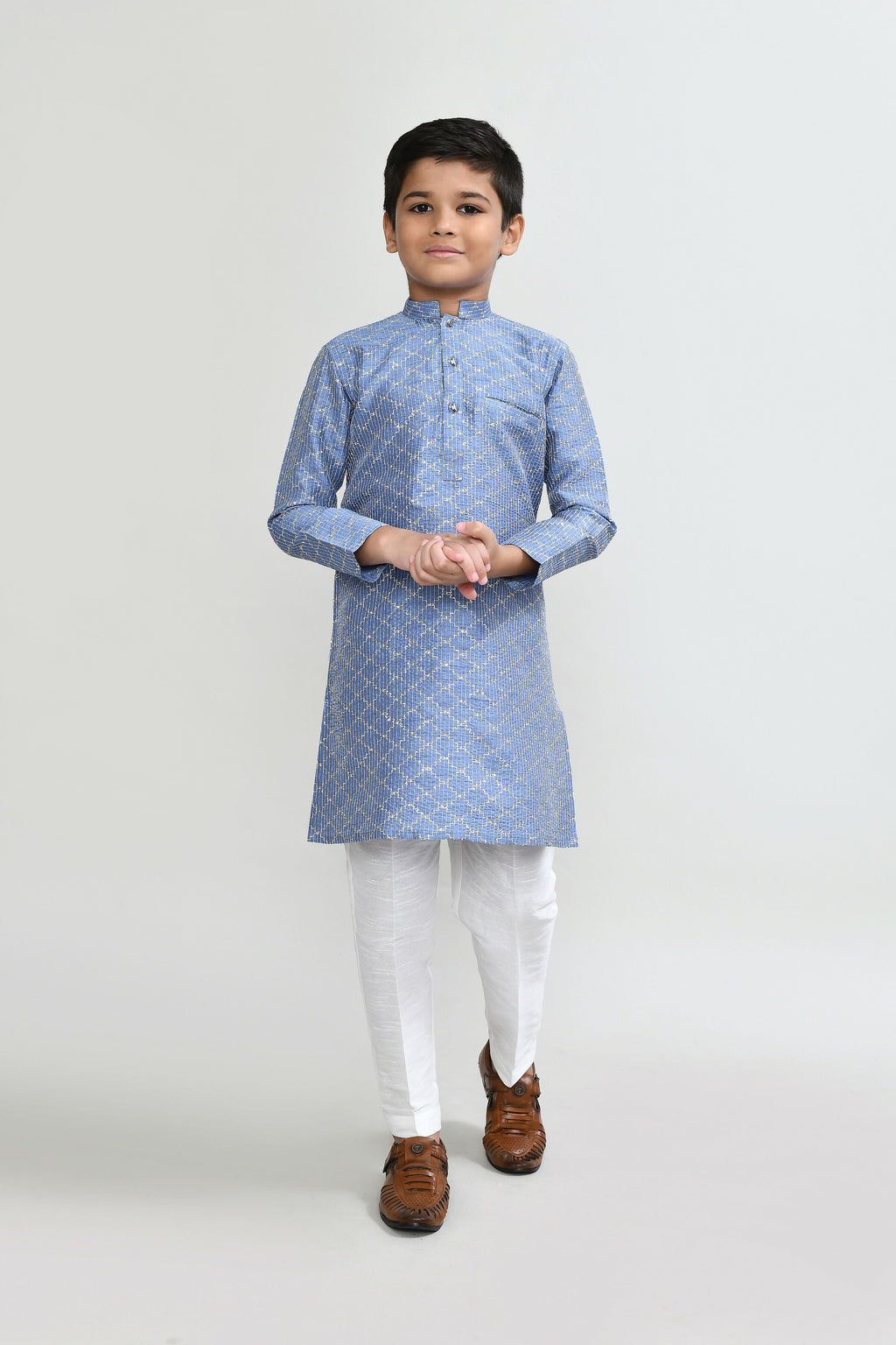 Joban Fashion Art Silk Blue Kurta With Straight Fit Pant | Grocsy