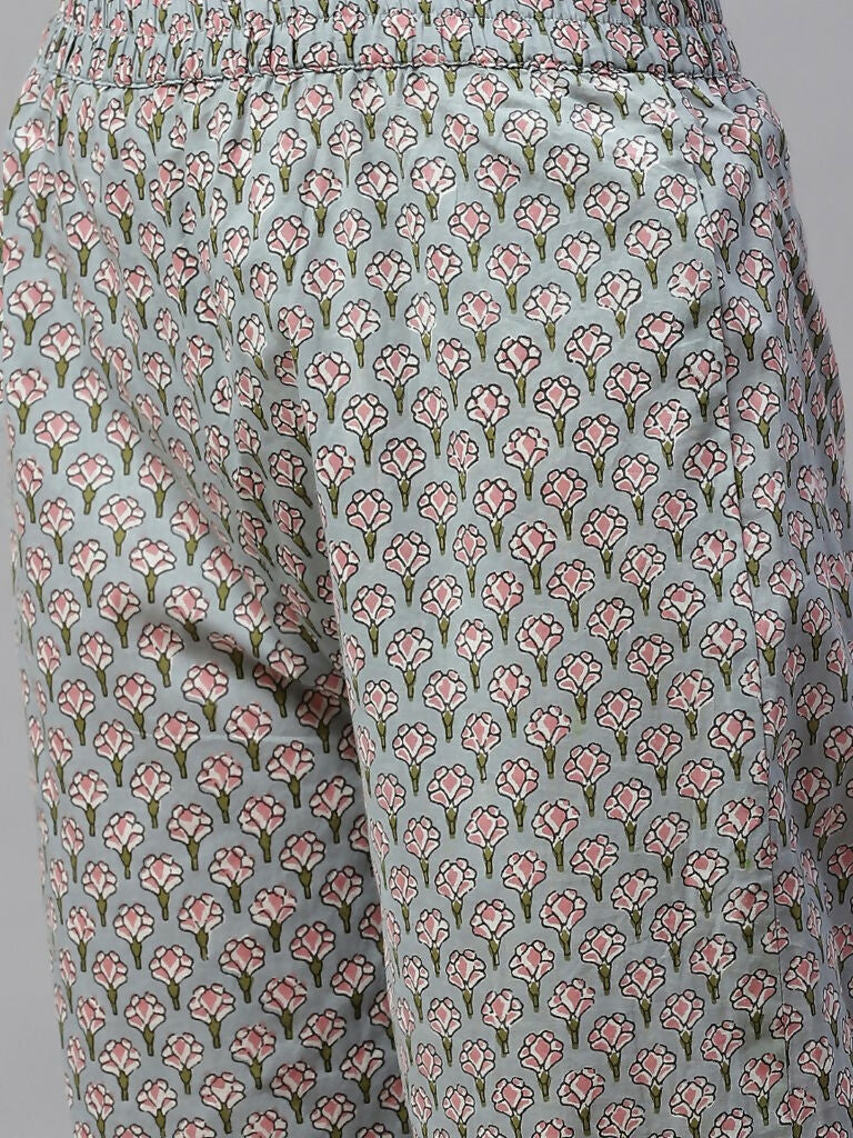 Miravan Women's Cotton Floral Printed Straight Kurta Palazzo  | Grocsy
