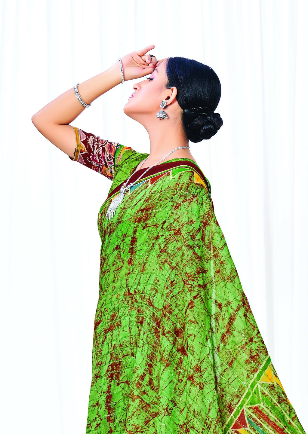 Dark Green Chanderi Cotton Floral Printed Saree With Unstitched Blouse Piece - Kathika | Grocsy