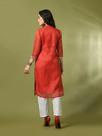 Myshka Women's Red Printed Cotton Blend Straight Party Kurta Set | Grocsy