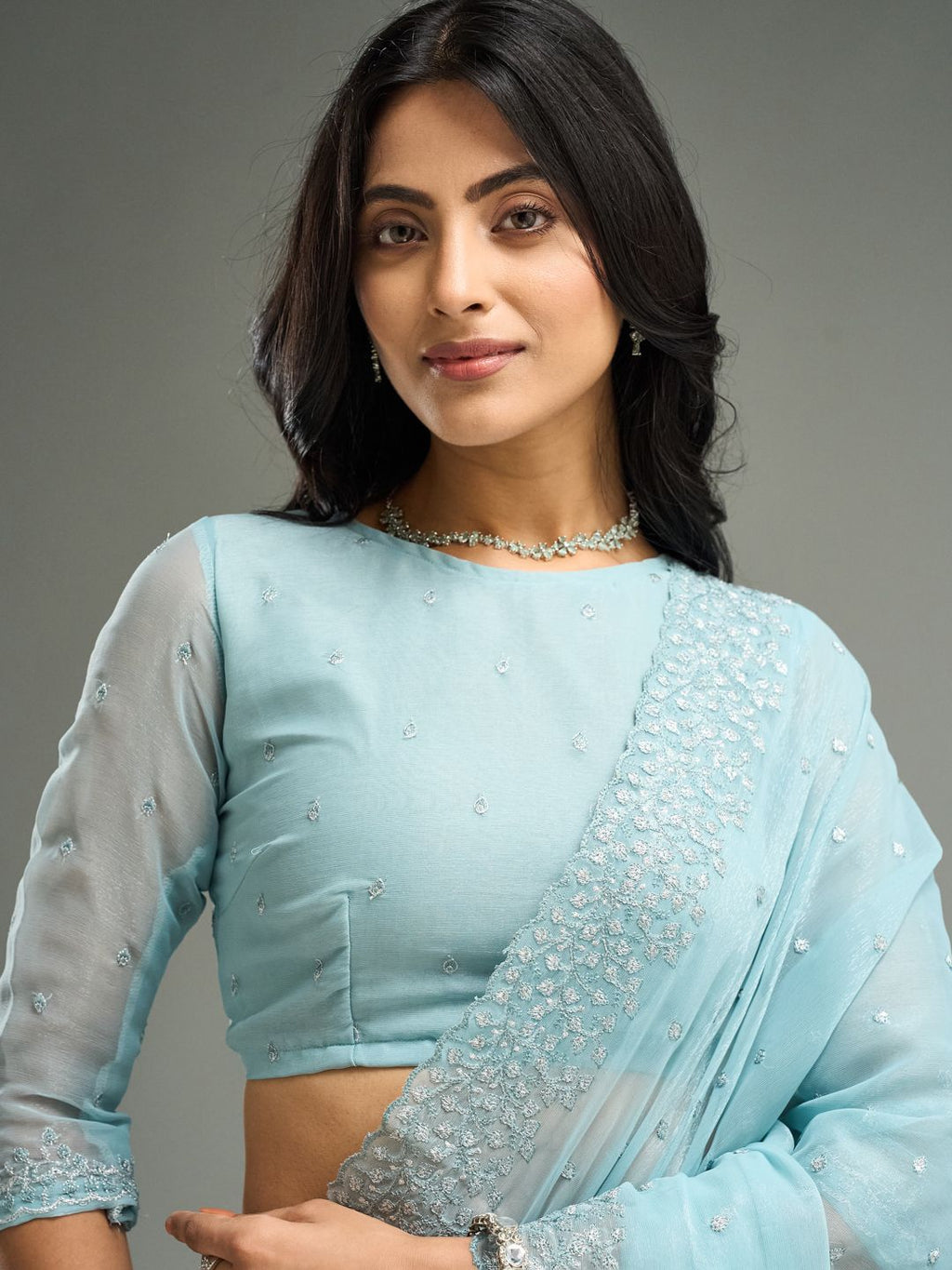 kasee Floral Embroidered Saree | Grocsy