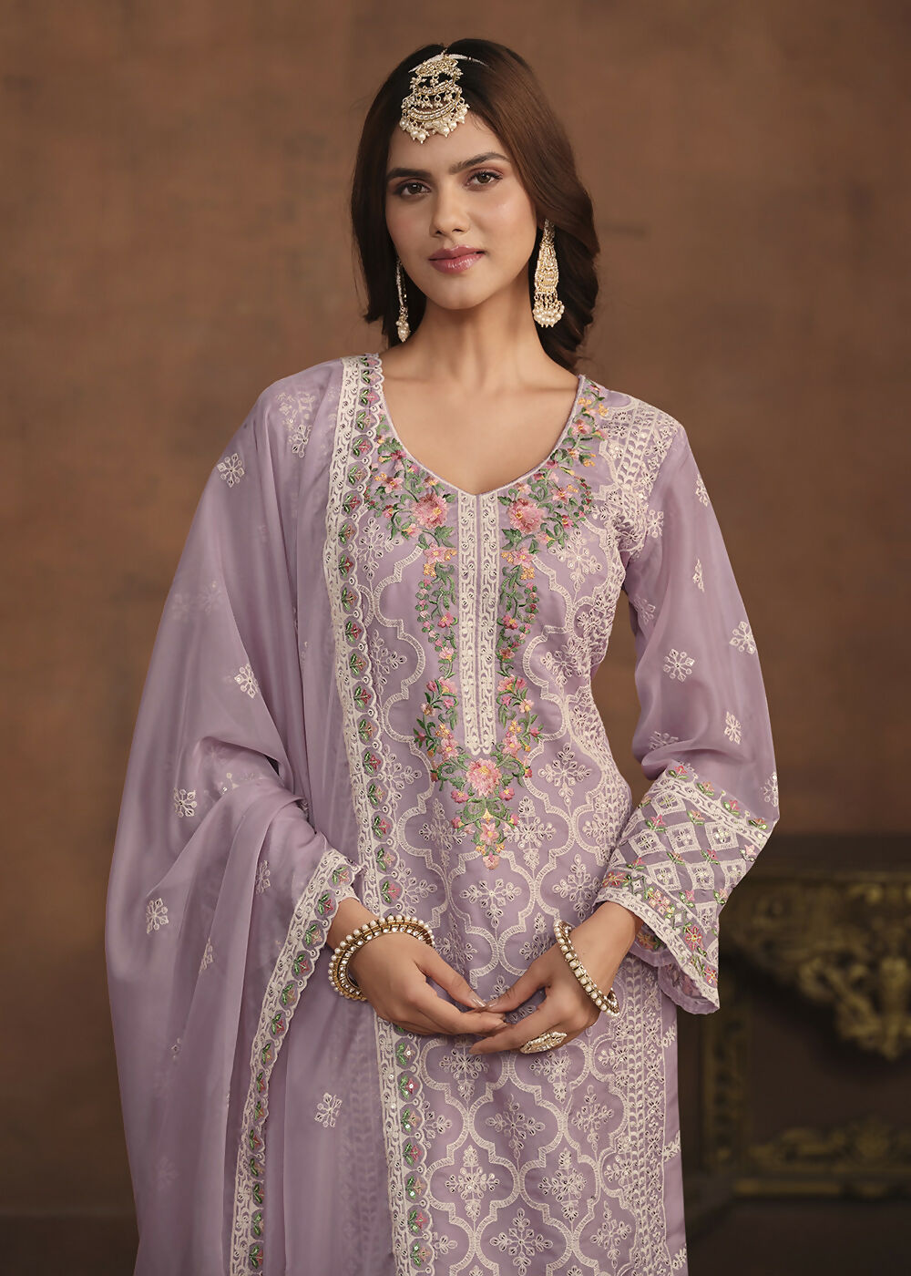 Lavender Soft Organza Embroidered Festive Salwar Suit - Emponline | Grocsy