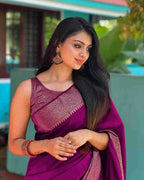 DEIANA'S Beautiful Designer Golden zari Soft Lichi Silk Saree - Wine | Grocsy