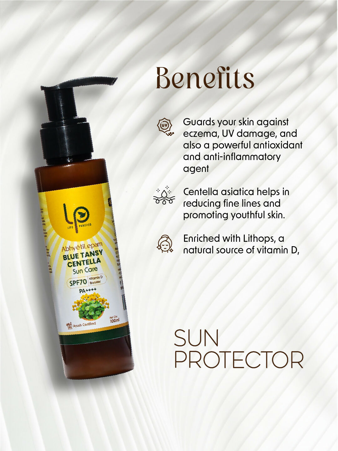 Life Purified Abhyetilepam Blue Tansy Centella Vit D Booster SPF 70 Pa++++ | Grocsy