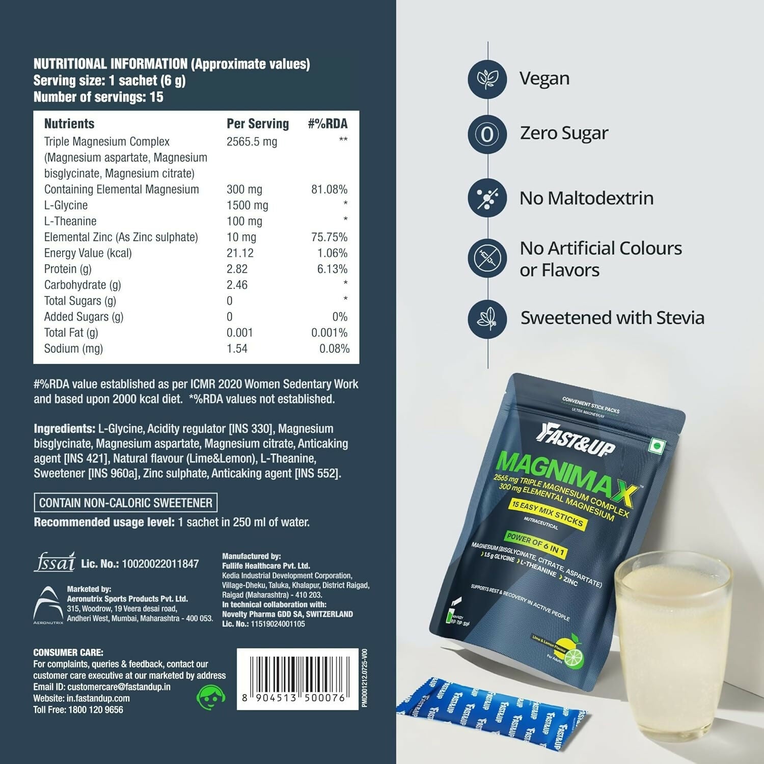 Fast&Up Magnimax - Triple Magnesium Bisglycinate, Citrate, Aspartate - Lime & Lemon Flavour | Grocsy