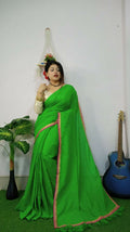 Exclusive Collection Beautiful Khadi Cotton Handloom Saree With Beautiful Zari Border - Parrot Green | Grocsy