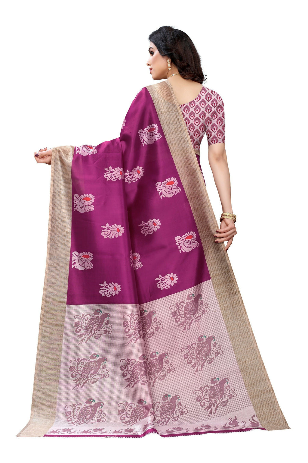 Vamika wine Printed Art Silk Saree | Grocsy