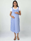 Manet Half Sleeves Solid Maternity Dress With Concealed Zipper Nursing Access - Blue | Grocsy