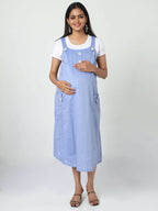 Manet Half Sleeves Solid Maternity Dress With Concealed Zipper Nursing Access - Blue | Grocsy