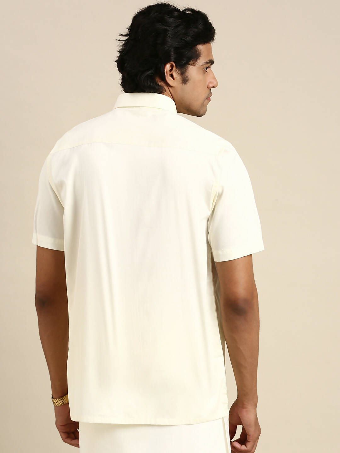 Ramraj Cotton Mens Cotton Cream Colour Half Sleeve Shirt | Grocsy