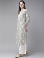Yufta Grey and Off White Printed Kurta with Palazzo set | Grocsy