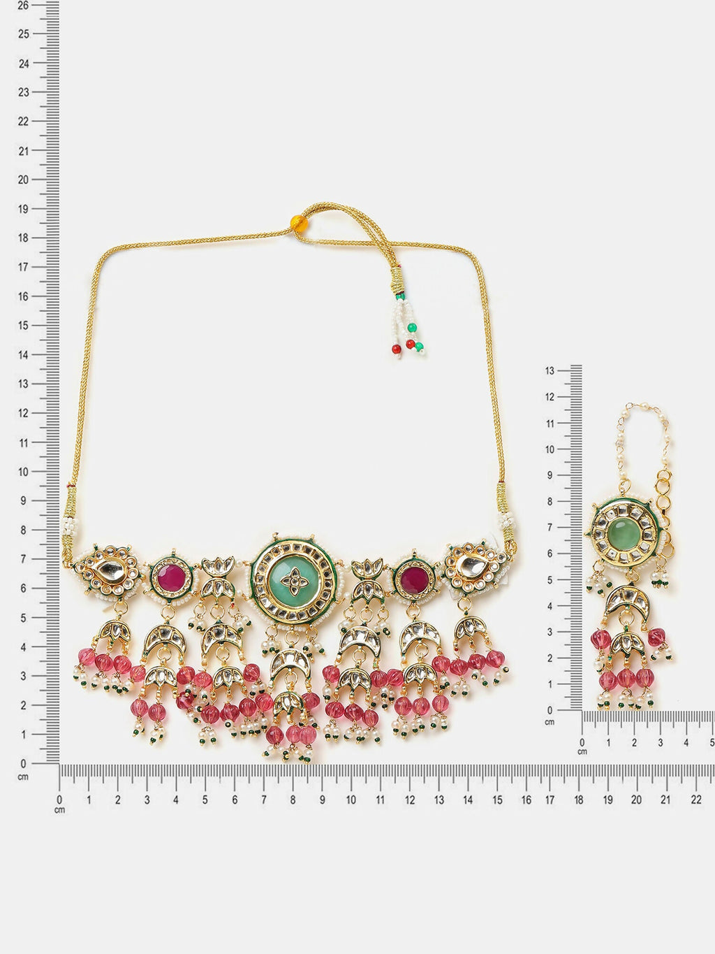 Ruby Raang Kundan Emerald Bloom Necklace With Matching Earrings | Grocsy