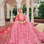 Bright Pink Heavy Viscose Khatli, Embroidery & Mirror Work Unstitched Lehenga Choli - Sisha Keshav | Grocsy