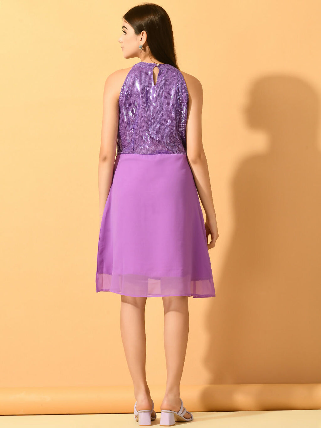 Myshka Women's Lavender Empire Party Dress | Grocsy
