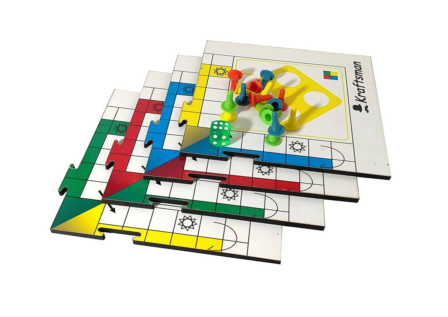 Kraftsman Wooden Portable Ludo Board Game for Kids and Adults (11?11 Inches) | Travel Pouch Included for Pawns and Dice | Grocsy