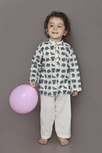 Breathables Kids Cotton Night Suit – White Elephant Print Kurta & Pyjama Co-Ord Set For Boys & Girls | Grocsy