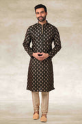 Raivat Ethnic Cotton Printed Work Kurta Pajama In Mehendi Green Colour | Grocsy