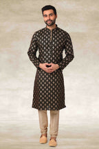 Raivat Ethnic Cotton Printed Work Kurta Pajama In Mehendi Green Colour | Grocsy