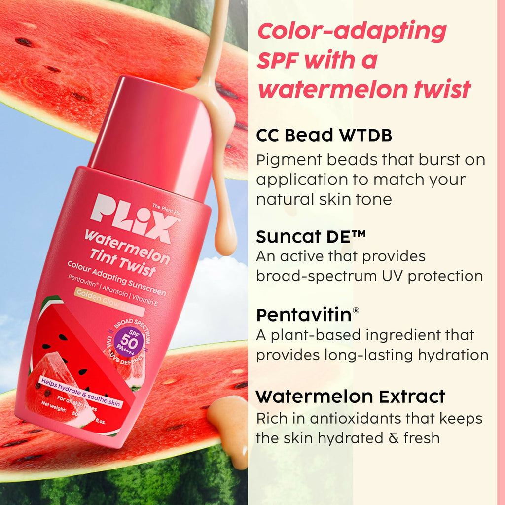 PLIX The Plant Fix Watermelon Tint Twist Color-Adapting Sunscreen For Light Coverage & Instant Glow | Grocsy