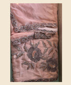 Peach Crepe Satin Silk Thread, Sequence, Cord Embroidered with Stone Work Saree - Mohmanthan Dakshika | Grocsy