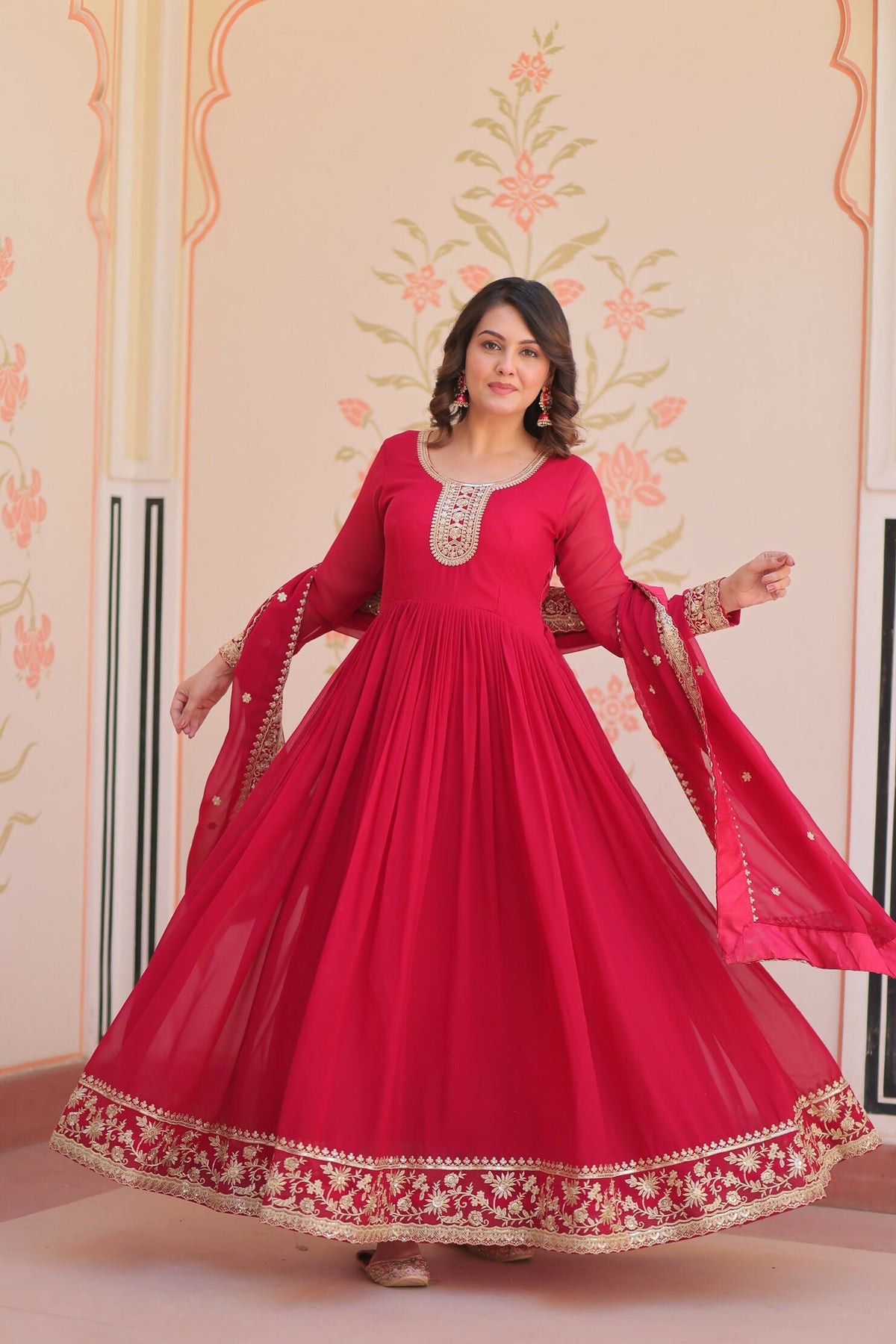 Joban Fashion Maroon Georgette Sequence Embroidery Work Kurta Set | Grocsy