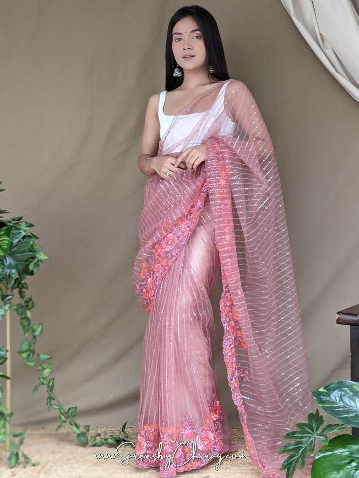 Vamsee Murari Pink Super Net Saree | Grocsy