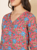 Janasya Women's Pink Cotton Floral Printed Casual Regular Co-ords | Grocsy