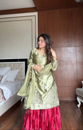 Prazu Fashion Pista Green Satin Silk Embroidered Sharara Suit | Grocsy