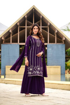 Prazu Fashion Violet Georgette Beads Work Designer Sharara Suit | Grocsy