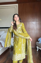 Prazu Fashion Lime Green Chinon Silk Embroidered Salwar Suit | Grocsy