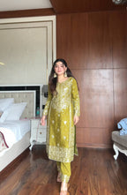 Prazu Fashion Lime Green Chinon Silk Embroidered Salwar Suit | Grocsy