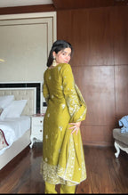 Prazu Fashion Lime Green Chinon Silk Embroidered Salwar Suit | Grocsy