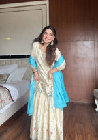 Prazu Fashion Off White Chinon Silk Embroidered Sharara Suit | Grocsy