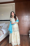 Prazu Fashion Off White Chinon Silk Embroidered Sharara Suit | Grocsy