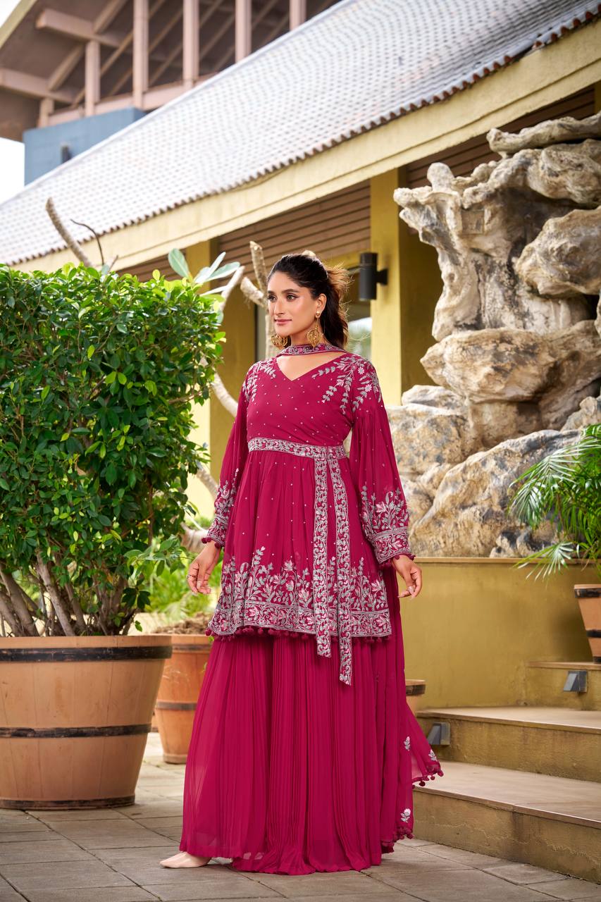 Prazu Fashion Pink Georgette Embroidered Designer Palazzo Suit | Grocsy