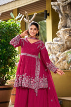 Prazu Fashion Pink Georgette Embroidered Designer Palazzo Suit | Grocsy