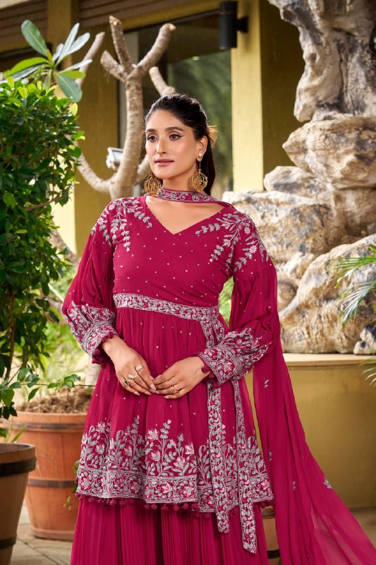 Prazu Fashion Pink Georgette Embroidered Designer Palazzo Suit | Grocsy