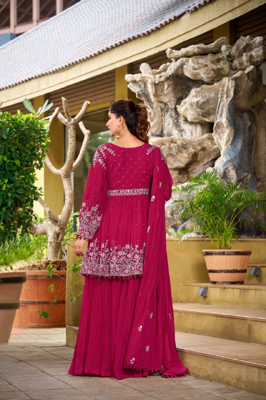 Prazu Fashion Pink Georgette Embroidered Designer Palazzo Suit | Grocsy