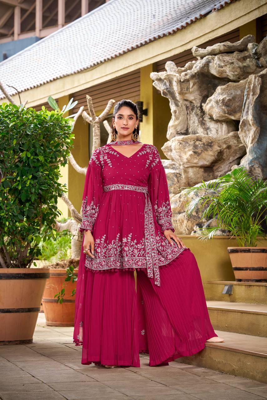 Prazu Fashion Pink Georgette Embroidered Designer Palazzo Suit | Grocsy